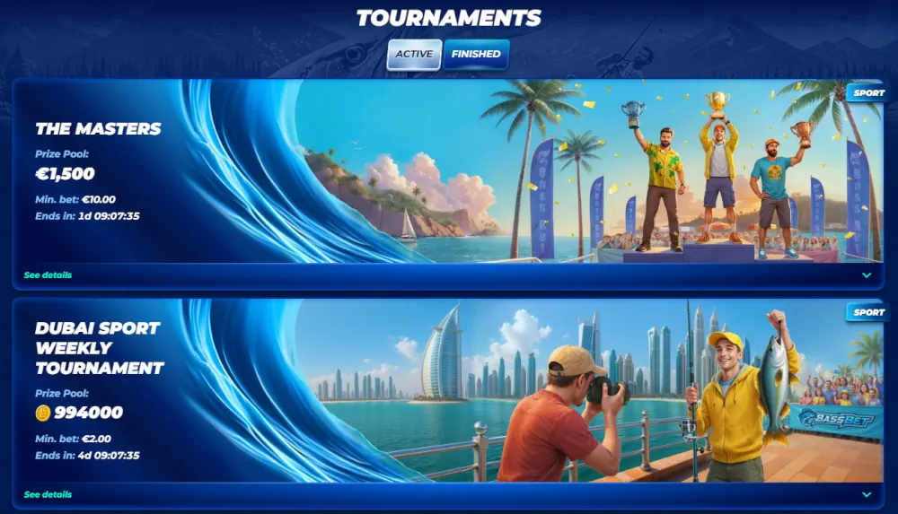 Striscioni torneo BassBet per sport professionistici e competizioni di gioco.